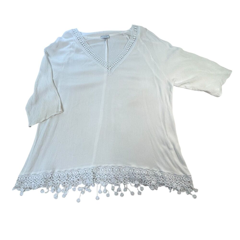 Avenue Womens Ivory Boho Tassel Peasant Flowy Top Plus Size 18/20 2X Lightweight